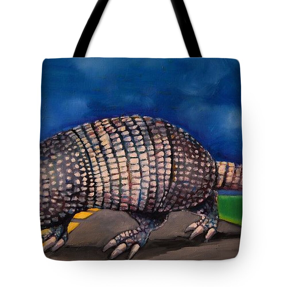Armadillo Tote Bag featuring the painting On The Road Again by Jean Cormier