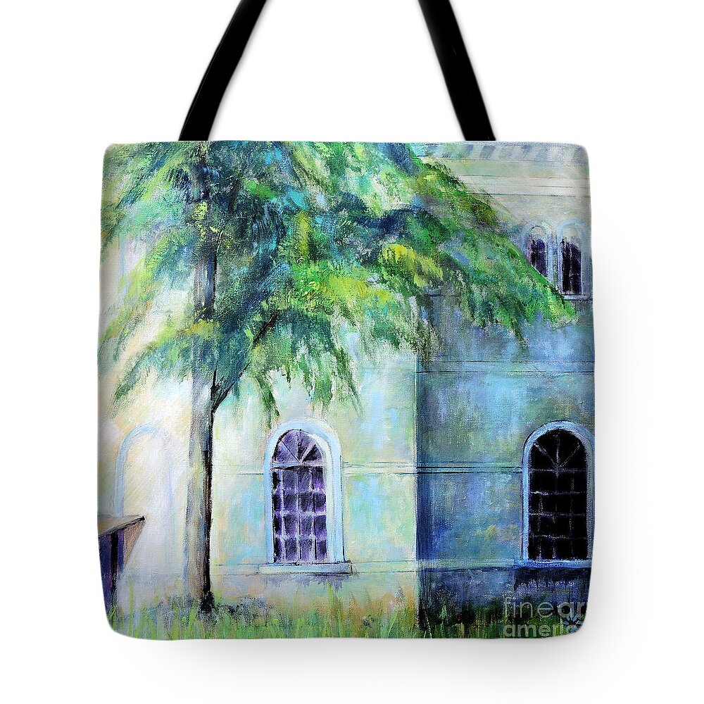 Old Building Tote Bag featuring the painting on the road to Venice by Jodie Marie Anne Richardson Traugott     aka jm-ART