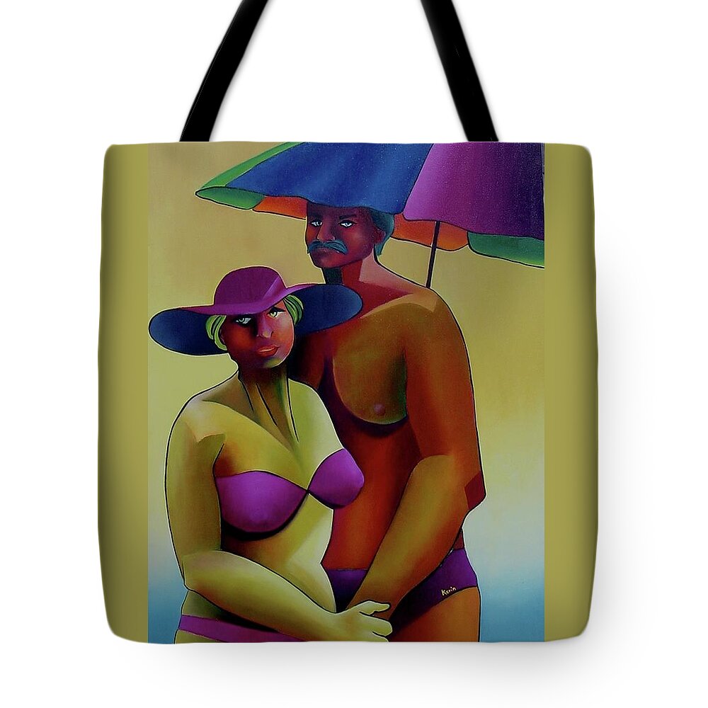 Colorful Tote Bag featuring the painting On Vacation by Karin Eisermann