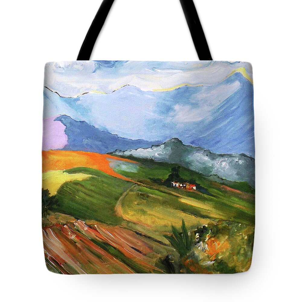 Landscape Tote Bag featuring the painting Once there were Green Fields by Gloria Dietz-Kiebron