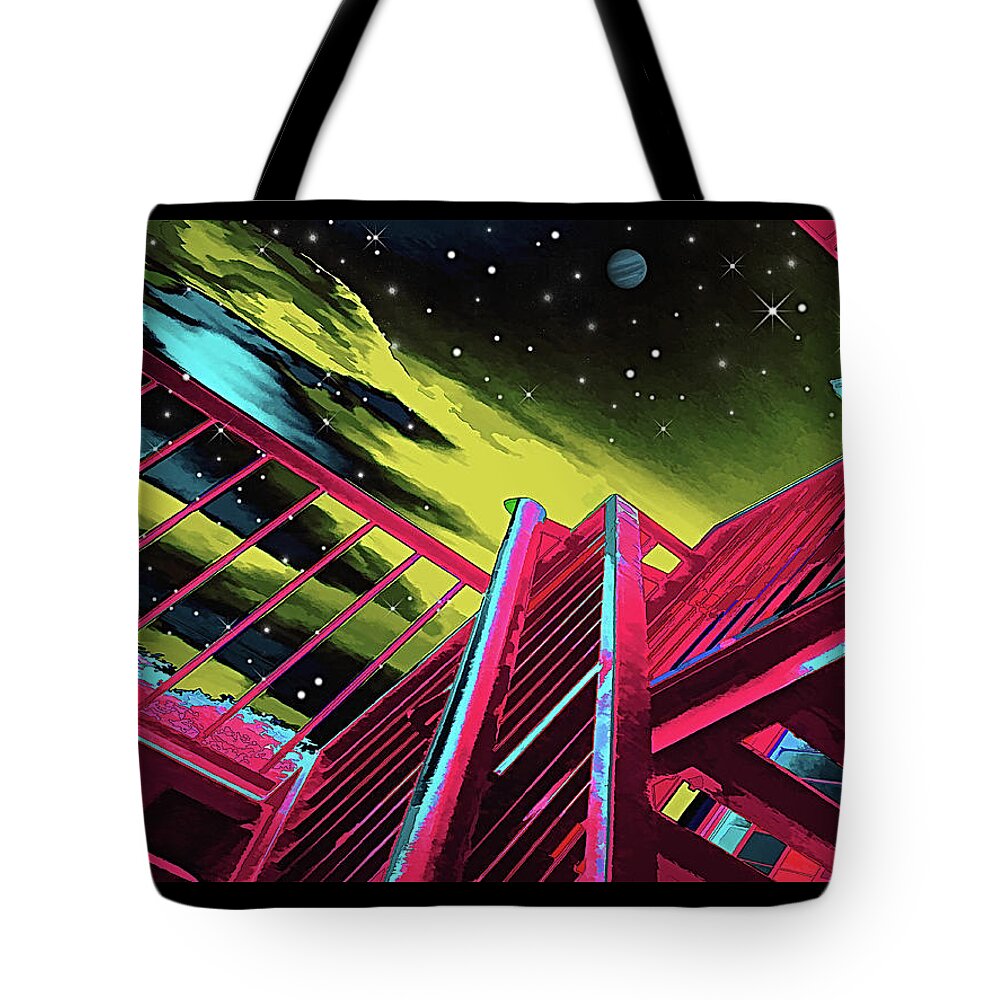 Wendy J. St. Christopher Tote Bag featuring the digital art One Flight Up by Wendy J St Christopher