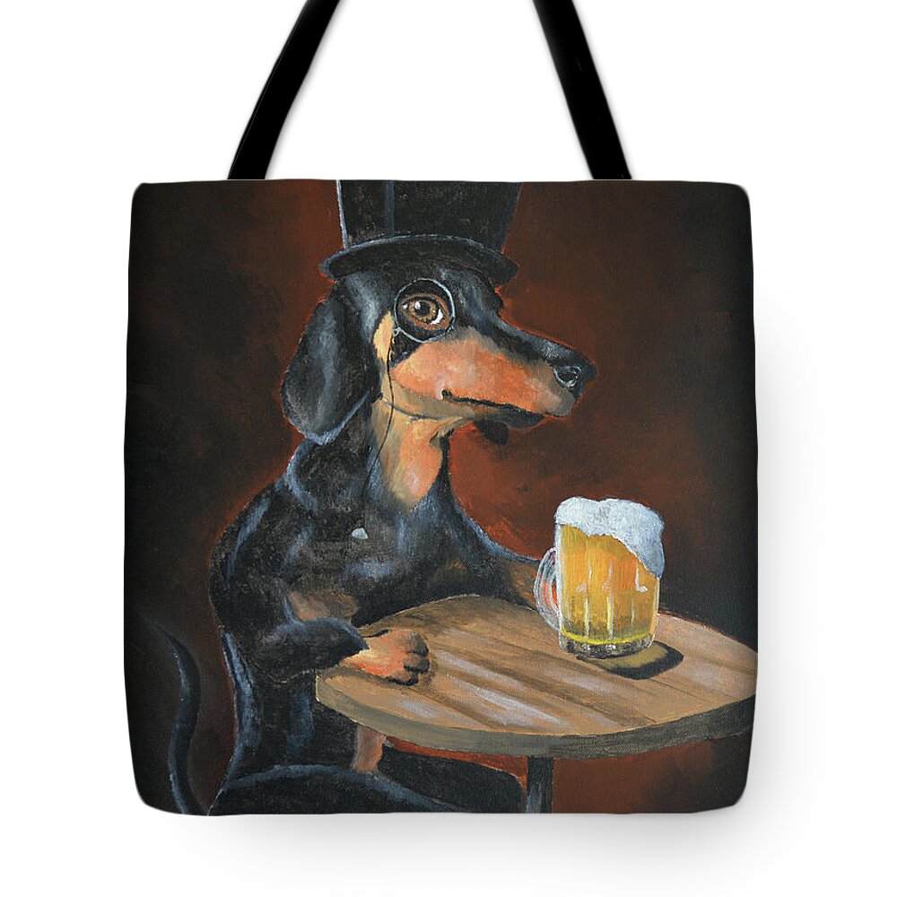 Dash Hound Tote Bag featuring the painting One for the Road by Winton Bochanowicz