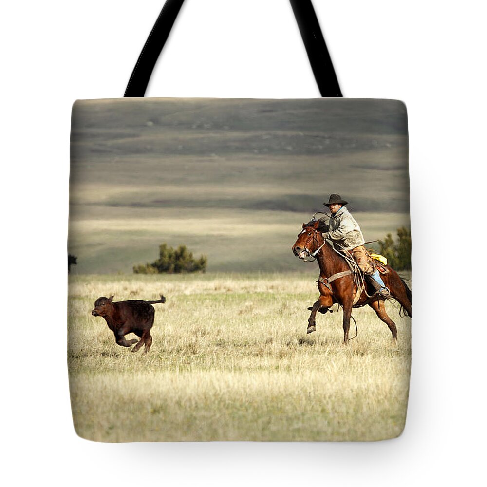 Calf Tote Bag featuring the photograph One Got Away by Todd Klassy