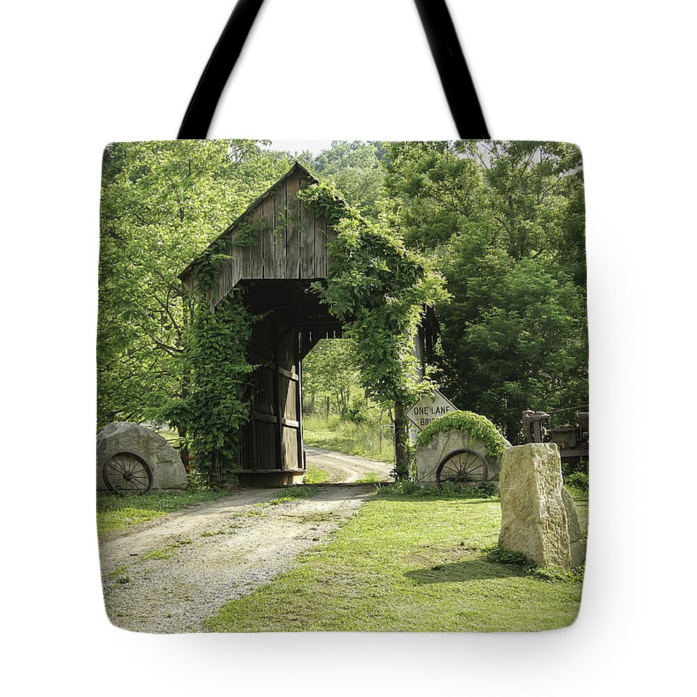 One Lane Covered Bridge Tote Bag featuring the photograph One Lane Covered Bridge by Phyllis Taylor
