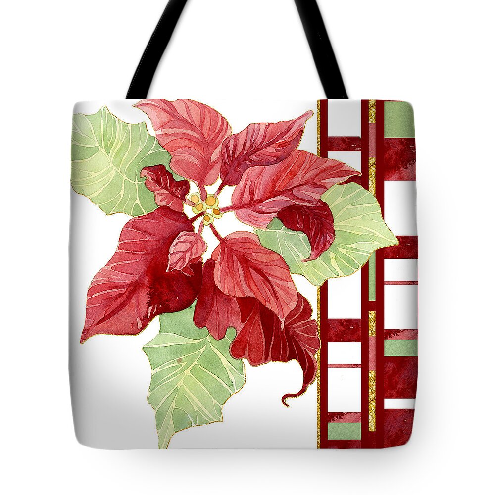 Modern Tote Bag featuring the painting One Perfect Poinsettia Flower w Modern Stripes by Audrey Jeanne Roberts