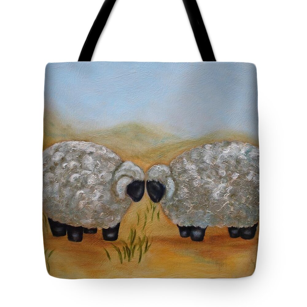 Sheep Tote Bag featuring the painting One Sheep Two Sheep by Kathy Lynn Goldbach