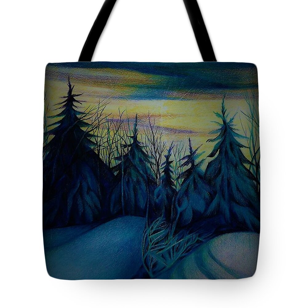 Pencils Tote Bag featuring the drawing One step to the winter evening by Anna Duyunova