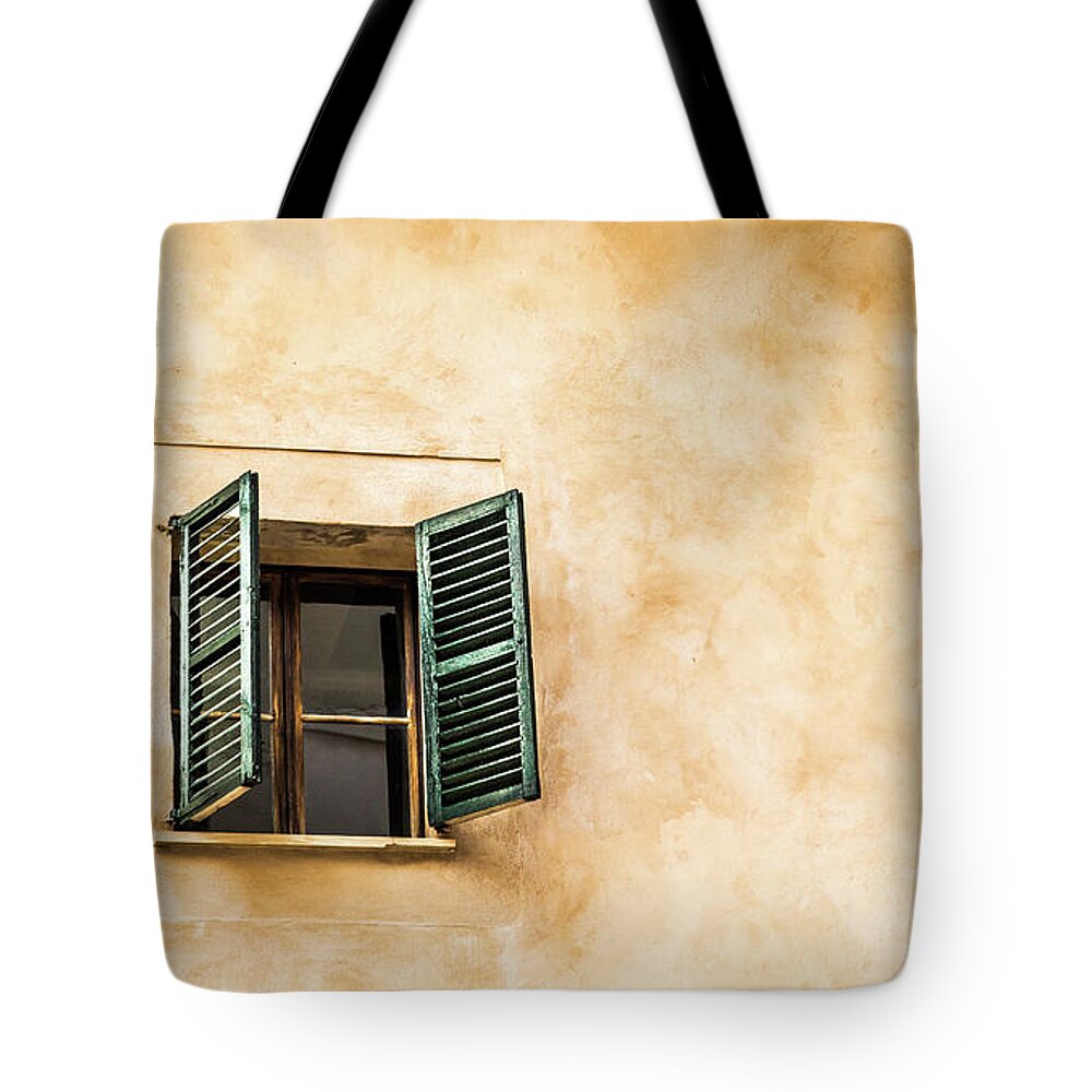 Alone Tote Bag featuring the photograph One Window with Green Shutters by Darryl Brooks