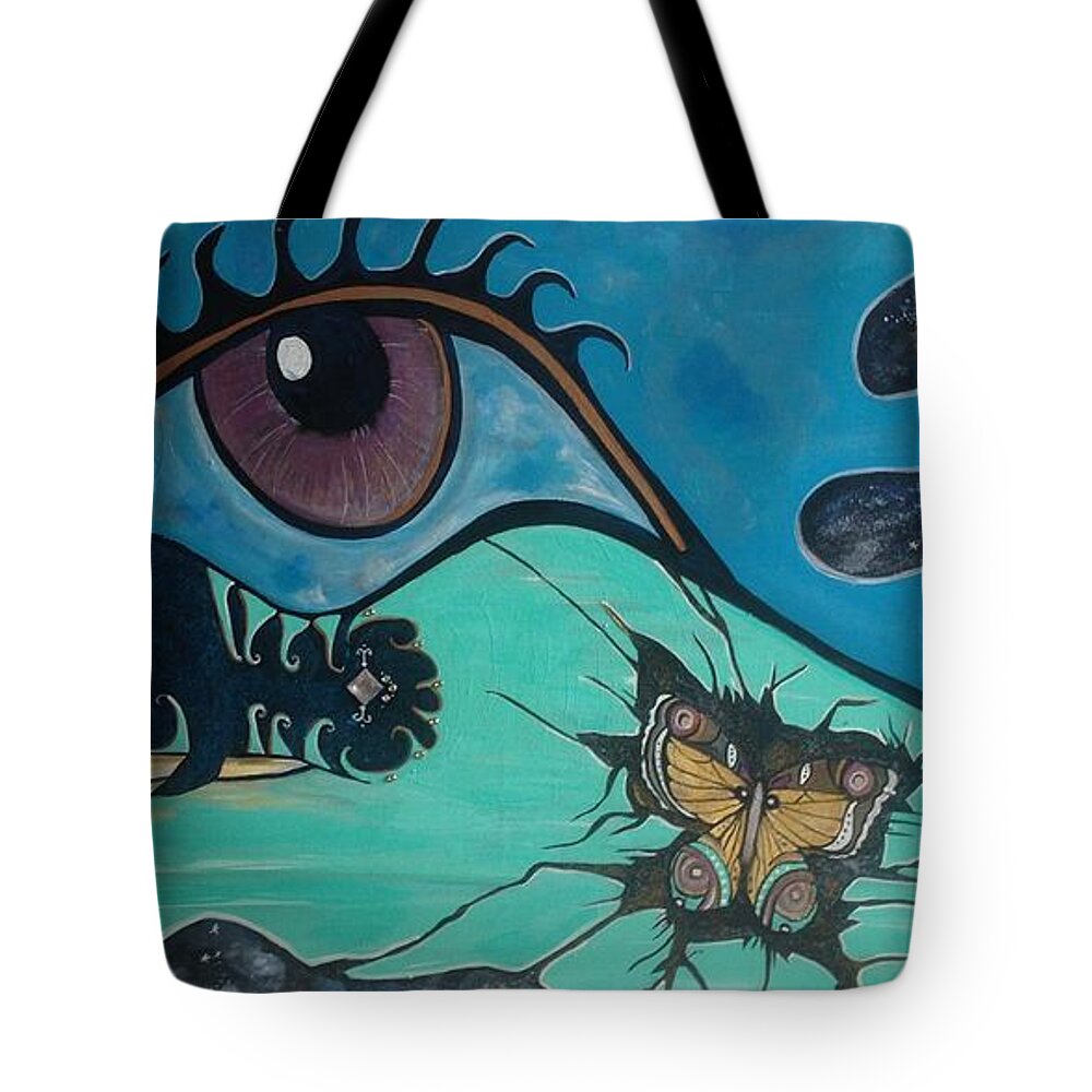 Eye Tote Bag featuring the mixed media Oneness by Tracy McDurmon
