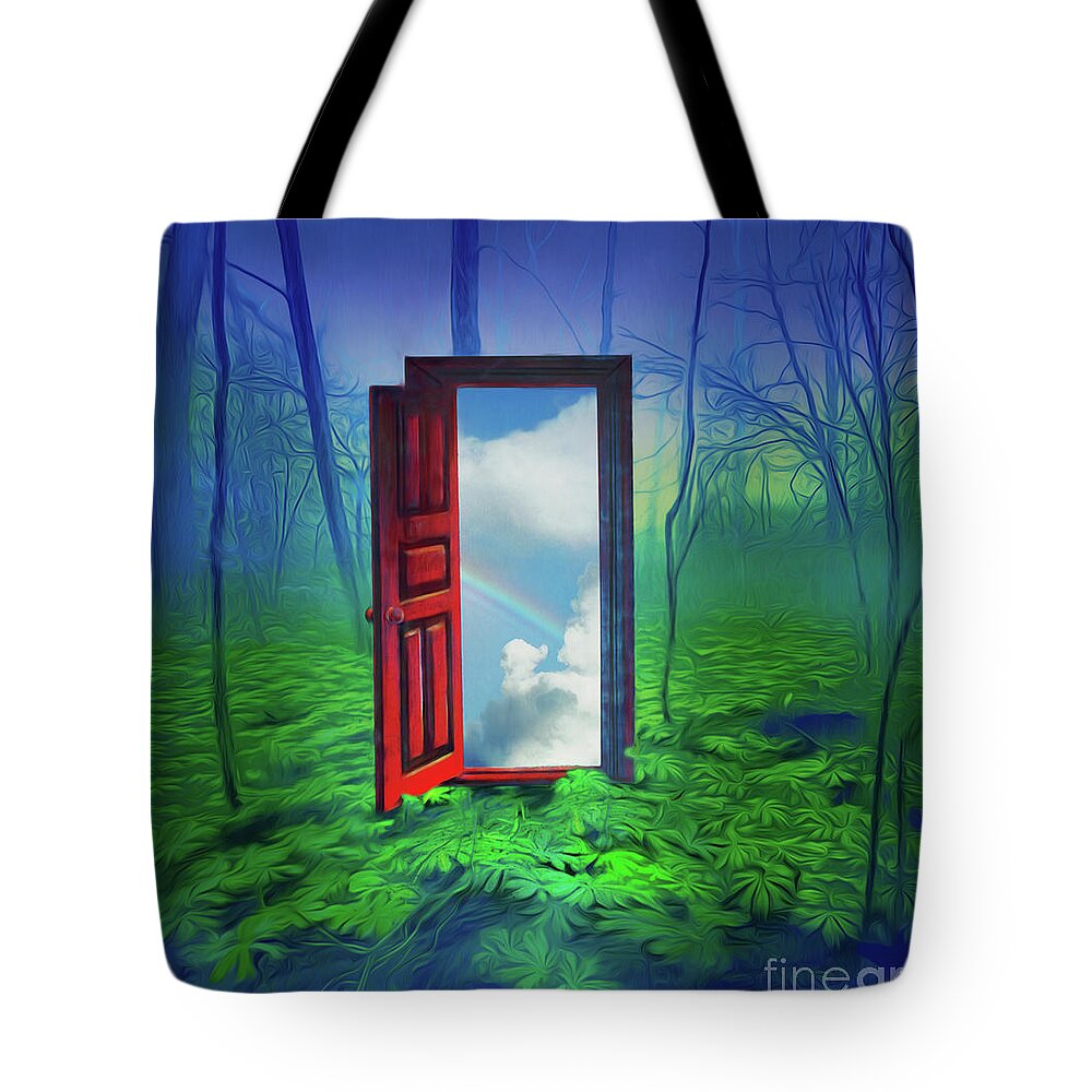 Door Tote Bag featuring the mixed media Opening Doors by Robert Corsetti