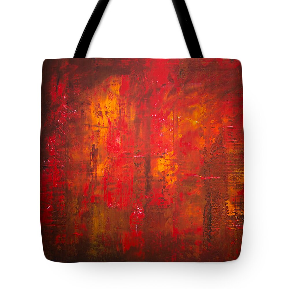Derek Kaplan Art Tote Bag featuring the painting Opt.47.15 Forest Fire by Derek Kaplan