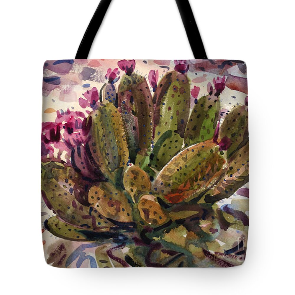 Opuntia Cactus Tote Bag featuring the painting Opuntia Cactus by Donald Maier