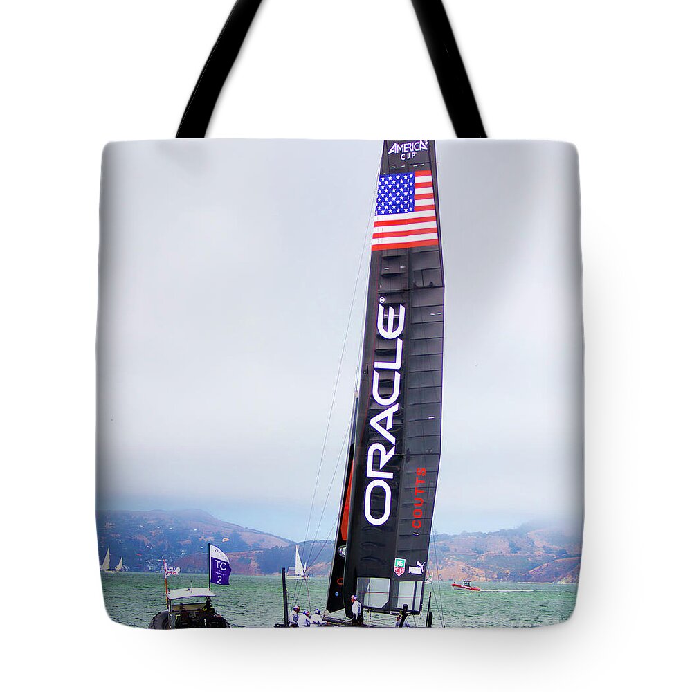 America's Cup Tote Bag featuring the photograph Oracles 34th World Series SF by Chuck Kuhn