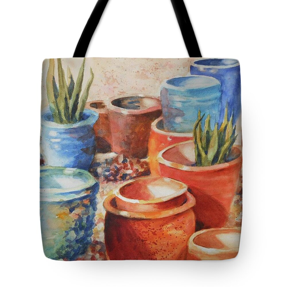 Pots Tote Bag featuring the painting Orange and Blue by Barbara Parisien