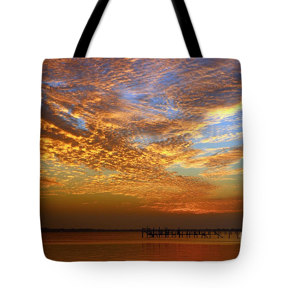 Orange Tote Bag featuring the photograph Orange and Blue Downtown Sunrise by Tom Claud