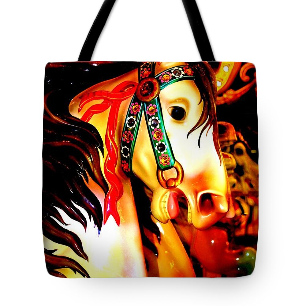 Digital Tote Bag featuring the digital art Orange and Yellow Carousel Horse by Patty Vicknair
