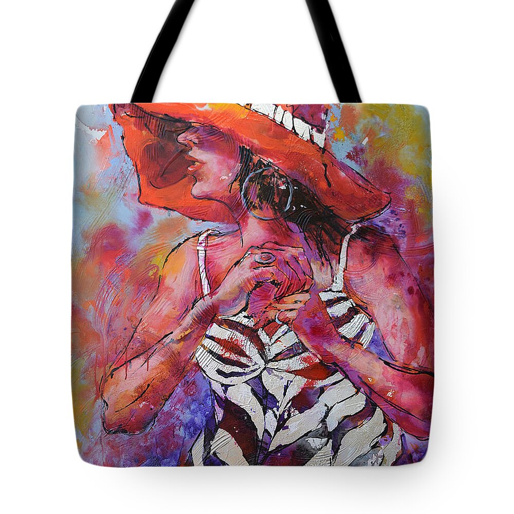 Figurative Tote Bag featuring the painting Orange Hat by Jyotika Shroff