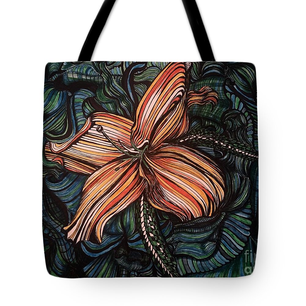 Line Tote Bag featuring the drawing Orange Lily by Mastiff Studios