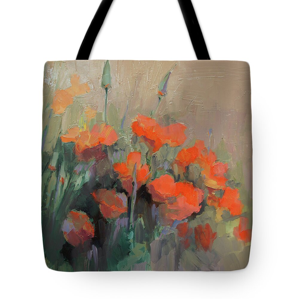 Floral Tote Bag featuring the painting Orange Poppies by Cathy Locke