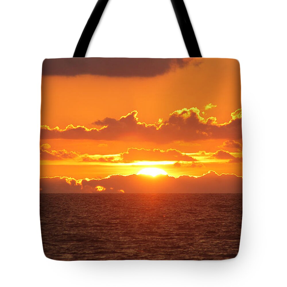 Sun Tote Bag featuring the photograph Orange Skies At Dawn by Robert Banach