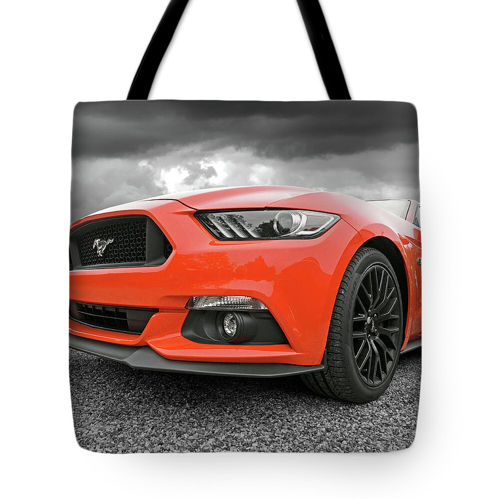 Mustang Tote Bag featuring the photograph Orange Storm - Mustang GT by Gill Billington