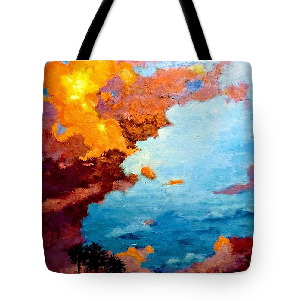 Sunset Tote Bag featuring the painting Orange sunset by Ray Khalife