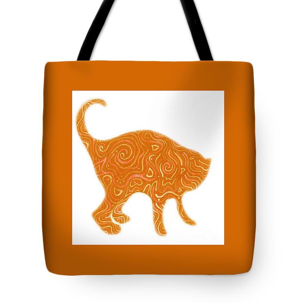 Cat Tote Bag featuring the digital art Orange Tabby by Helena Tiainen