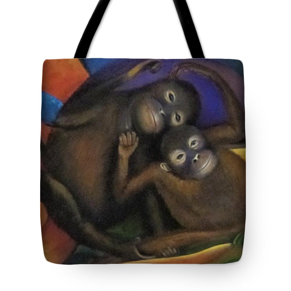 Orangutans Tote Bag featuring the painting Orangutans by Sherry Strong