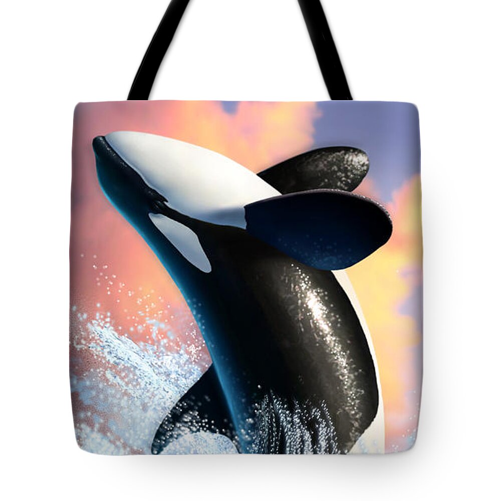 Orca Tote Bag featuring the digital art Orca 1 by Jerry LoFaro