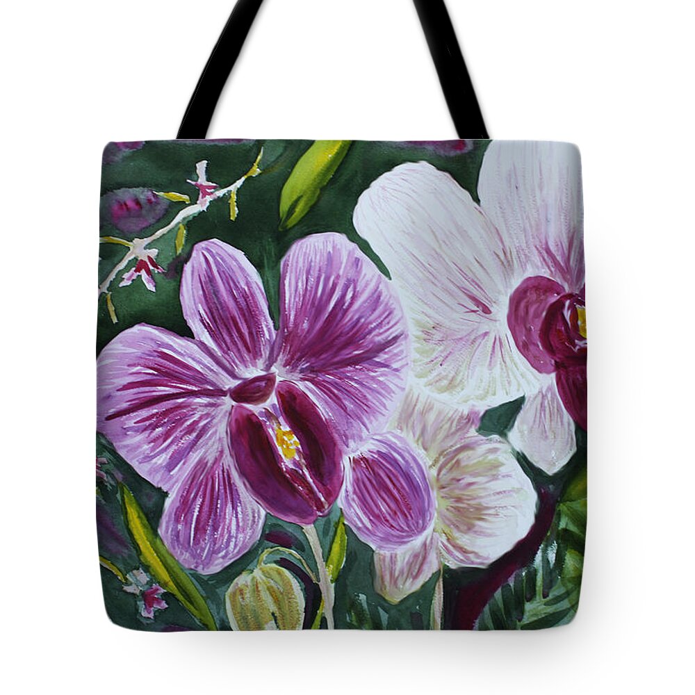 Orchid Tote Bag featuring the painting Orchid at AOS 2010 by Donna Walsh