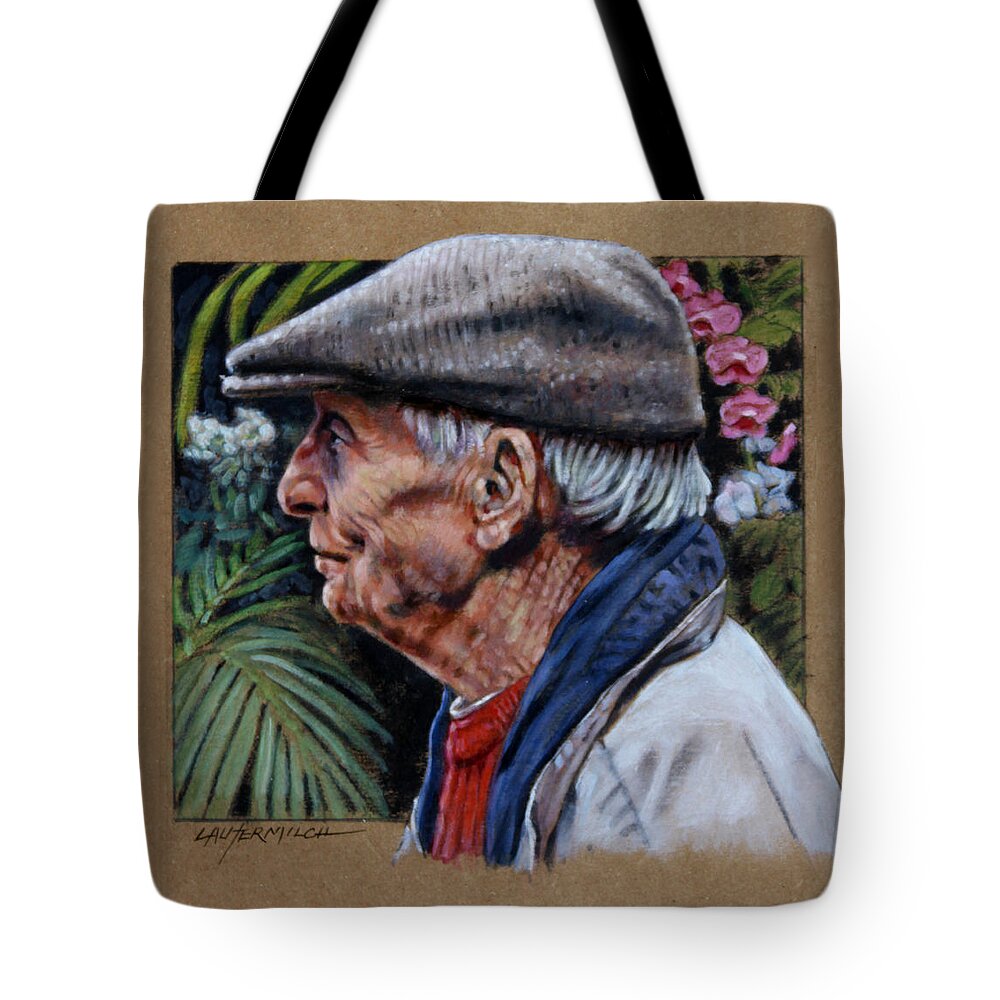 Old Man Tote Bag featuring the painting Orchid Man by John Lautermilch