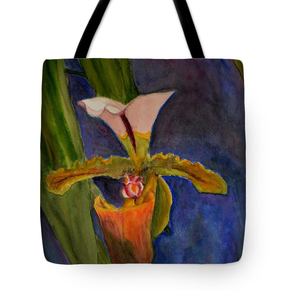 Flower Tote Bag featuring the painting Orchid by Peggy King
