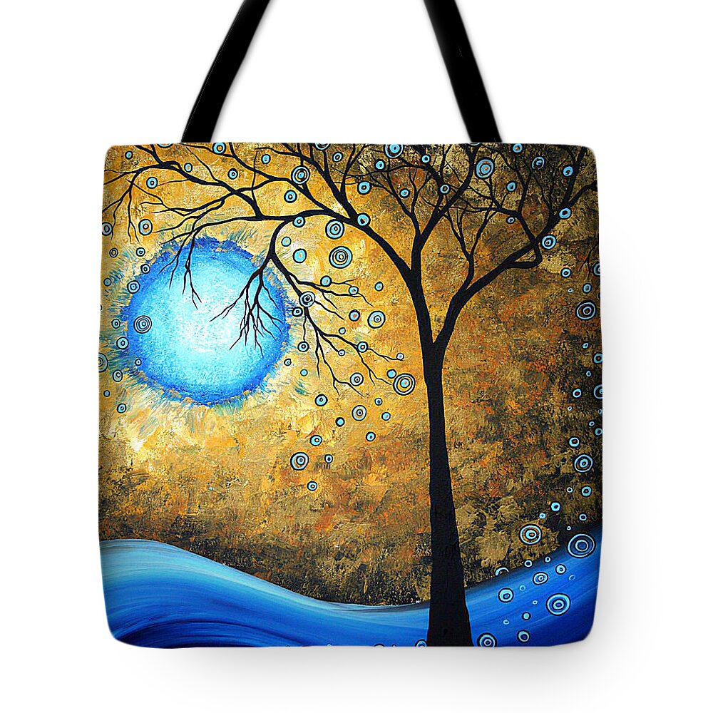 Abstract Tote Bag featuring the painting Orginal Abstract Landscape Painting BLUE FIRE by MADART by Megan Duncanson