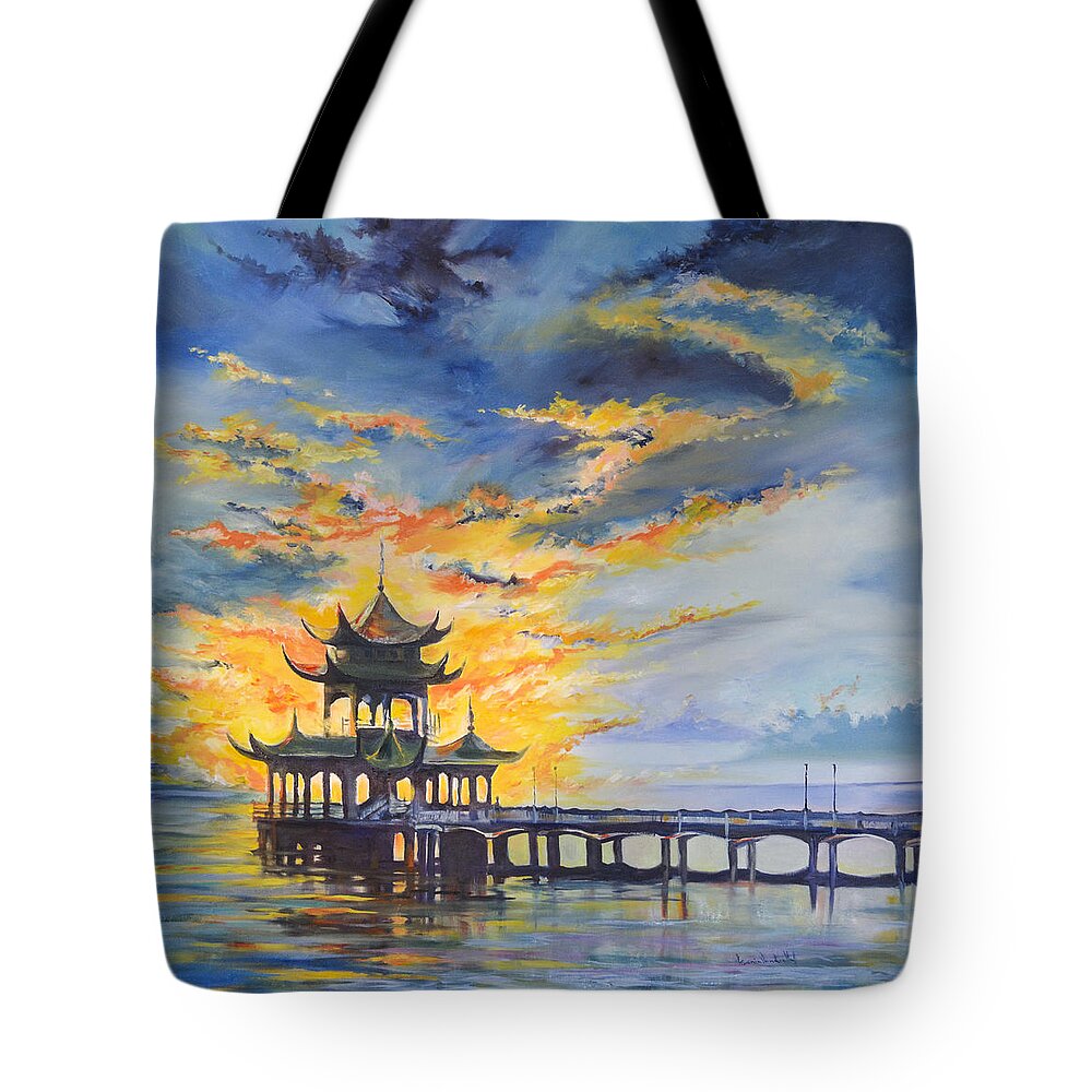 Oil Painting Tote Bag featuring the painting Oriental Fire. China by Ksenia VanderHoff