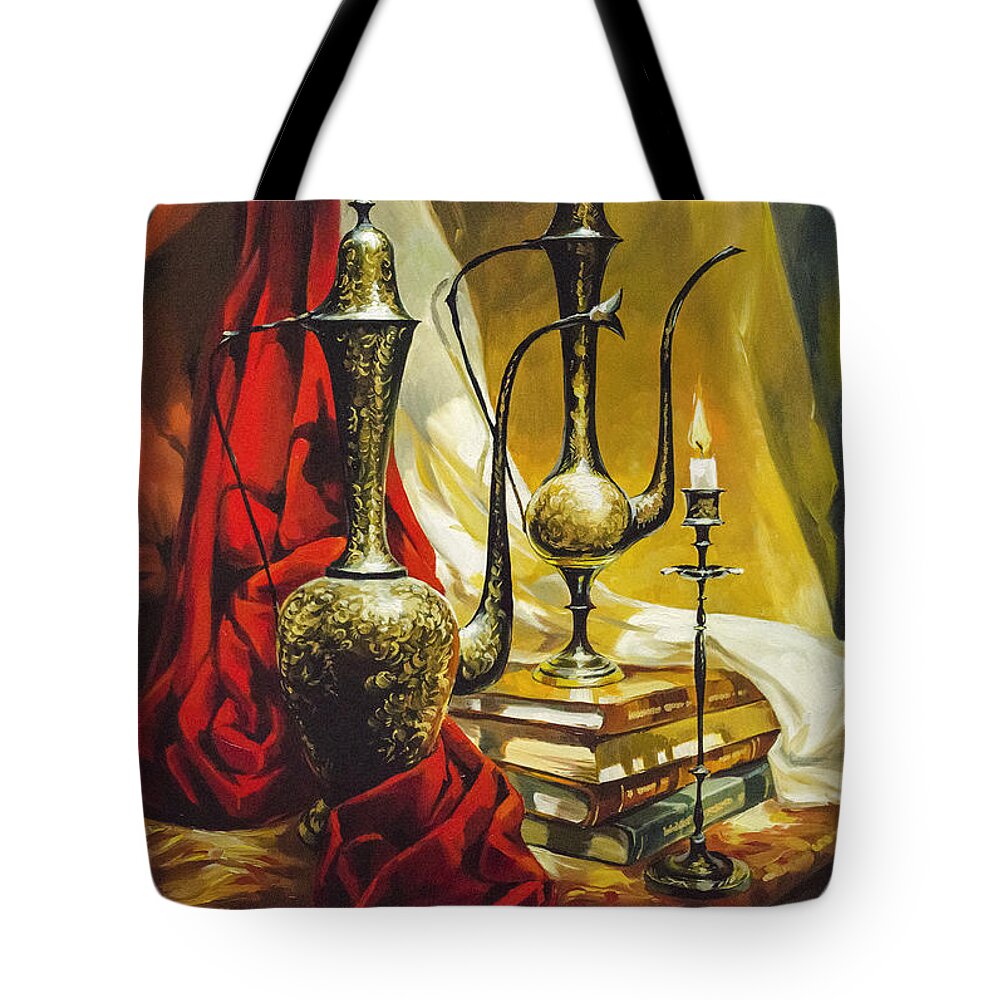 Maria Rabinky Tote Bag featuring the painting Oriental Jugs by Maria Rabinky