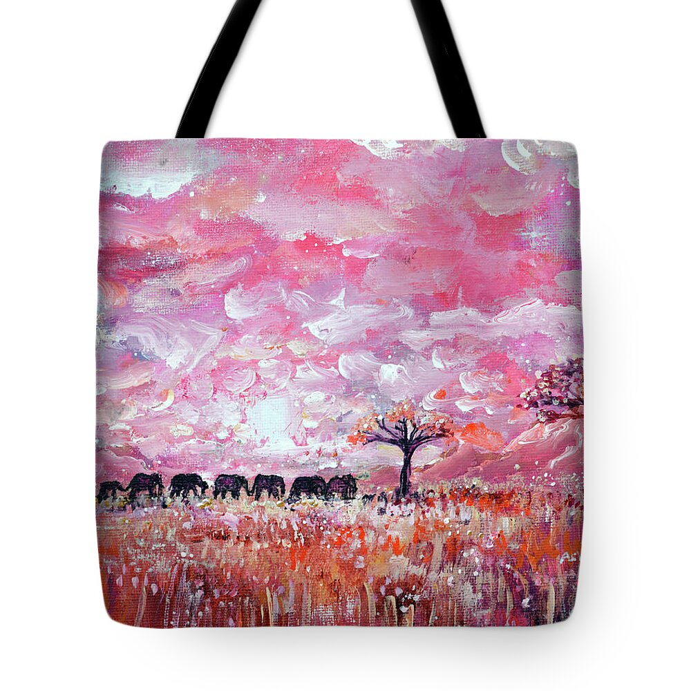 Pink Tote Bag featuring the painting Original Pink Elephant Painting- Kindness, walking talking, and traveling together by Ashleigh Dyan Bayer