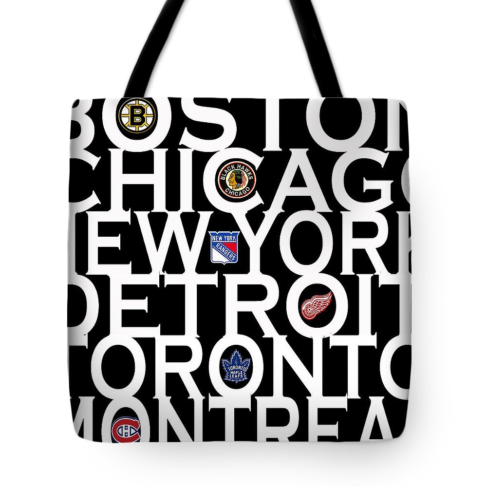 Hockey Tote Bag featuring the photograph Original Six by Andrew Fare