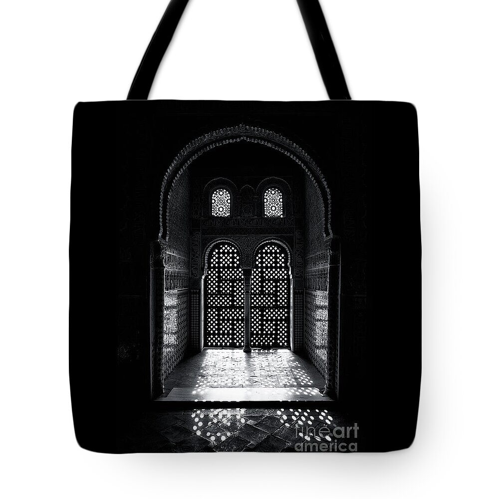 Alhambra Tote Bag featuring the photograph Ornate Alhambra window by Jane Rix