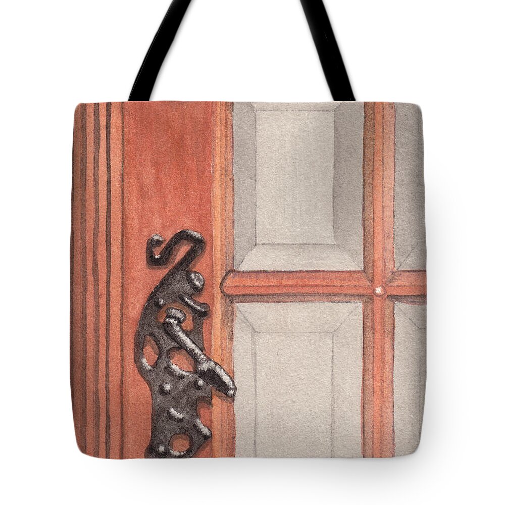 Handle Tote Bag featuring the painting Ornate Door Handle by Ken Powers