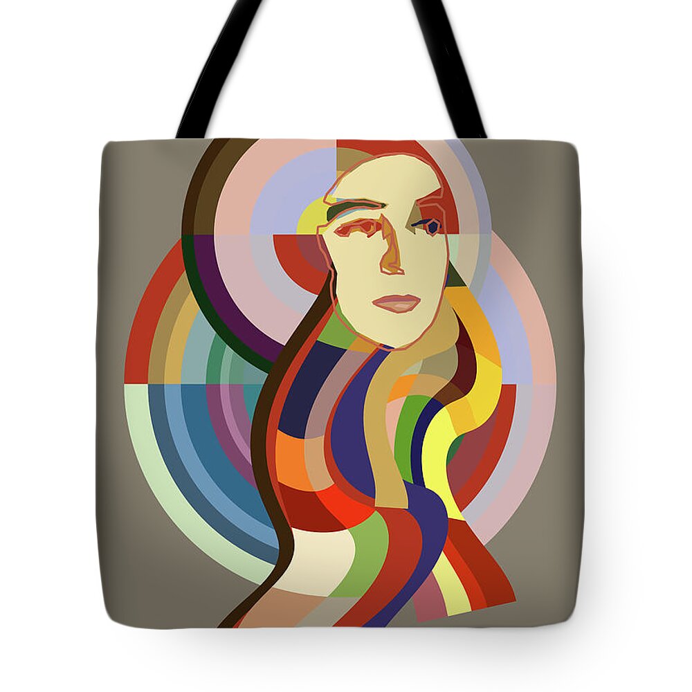 Sonia Delaunay Orphiste Tencc Tote Bag featuring the digital art Orphiste - Pop Art Portrait of Sonia Delaunay by BFA Prints
