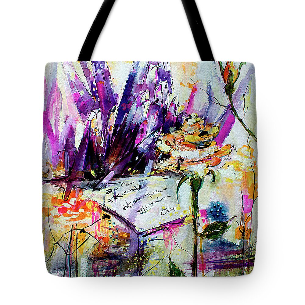 Abstract Tote Bag featuring the painting Yellow Rose for Friendship Travel Log 07 by Ginette Callaway