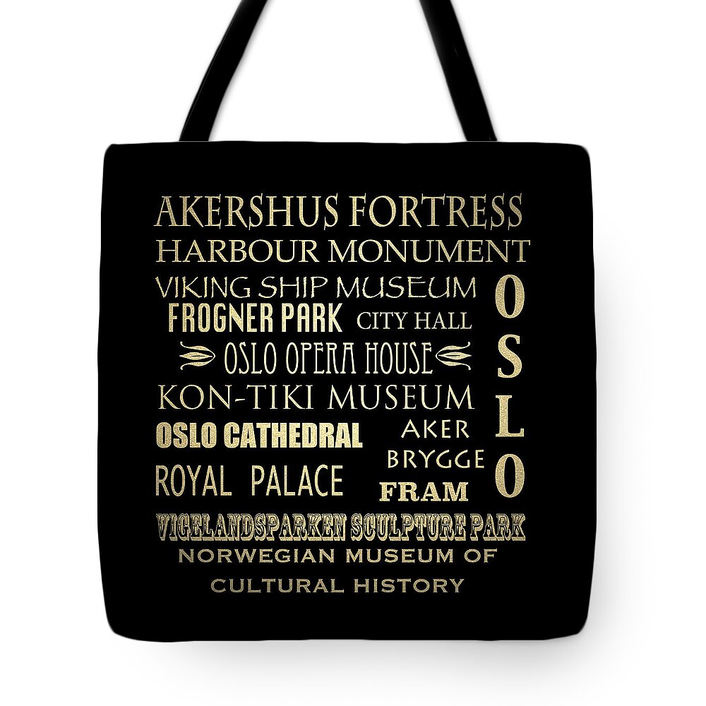 Oslo Famous Landmarks Tote Bag featuring the digital art Oslo Famous Landmarks by Patricia Lintner