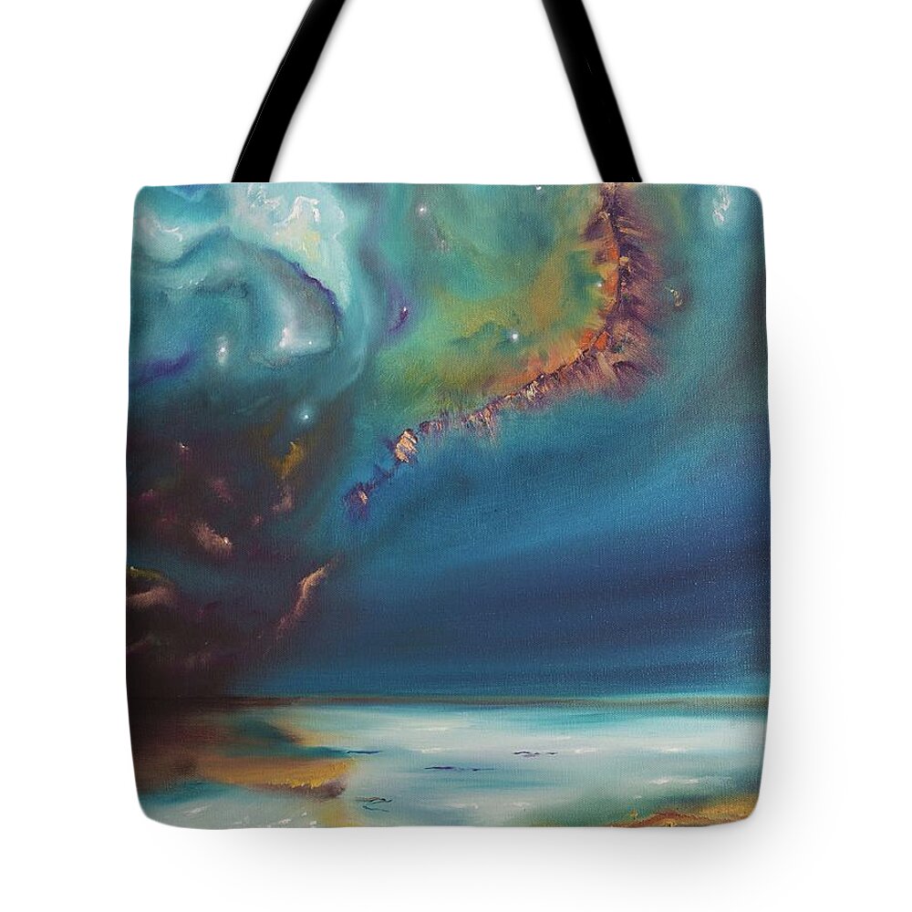Space Tote Bag featuring the painting Otherwordly by Neslihan Ergul Colley