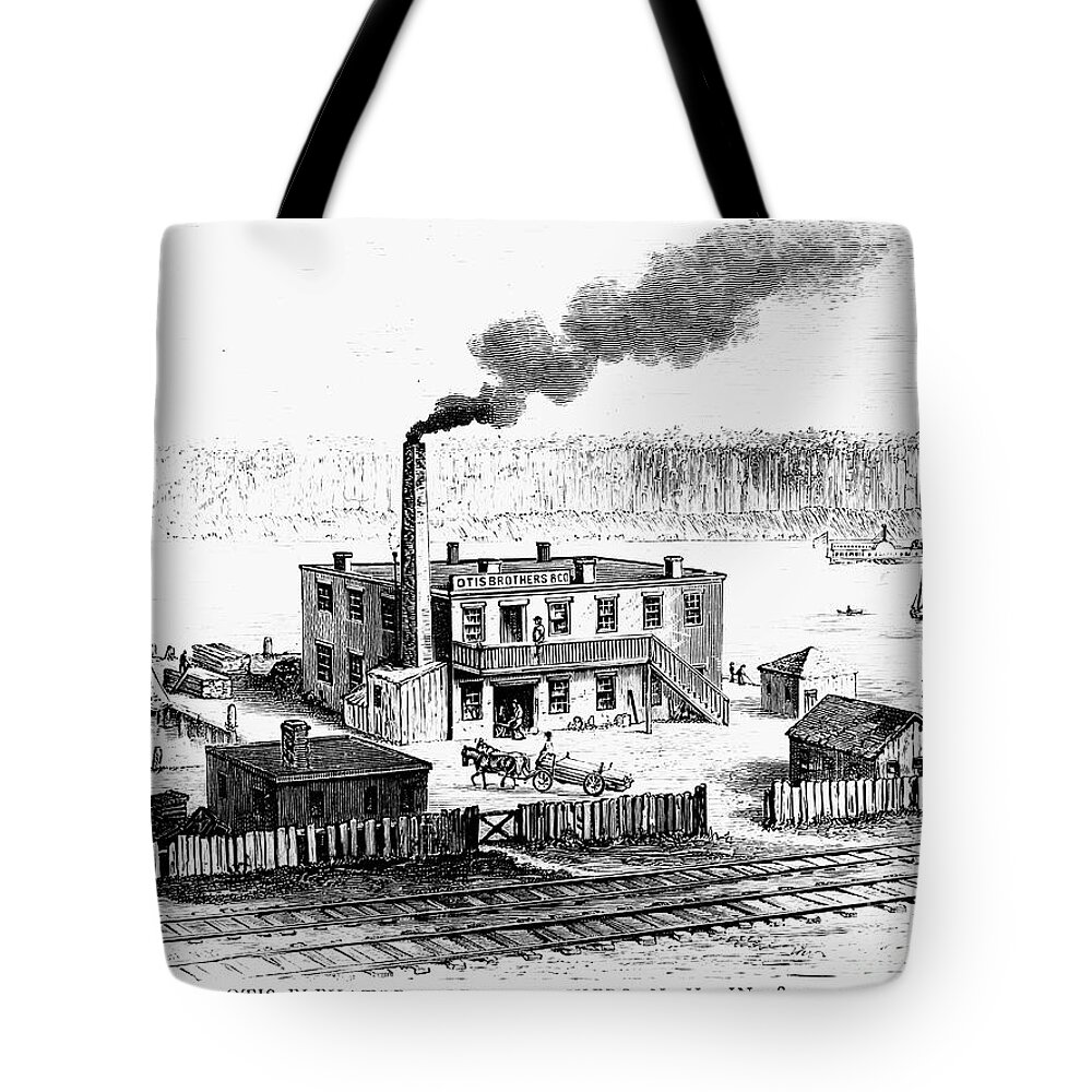 1853 Tote Bag featuring the photograph Otis Elevator Works, 1853 by Granger