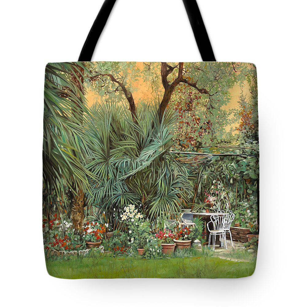 Garden Tote Bag featuring the painting Our Little Garden by Guido Borelli