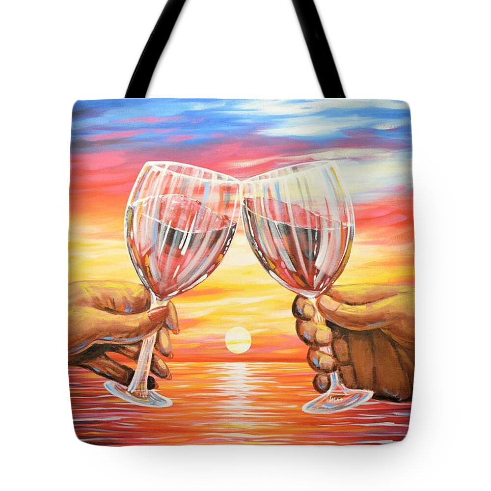 Wine Tote Bag featuring the painting Our Sunset by Amy Giacomelli