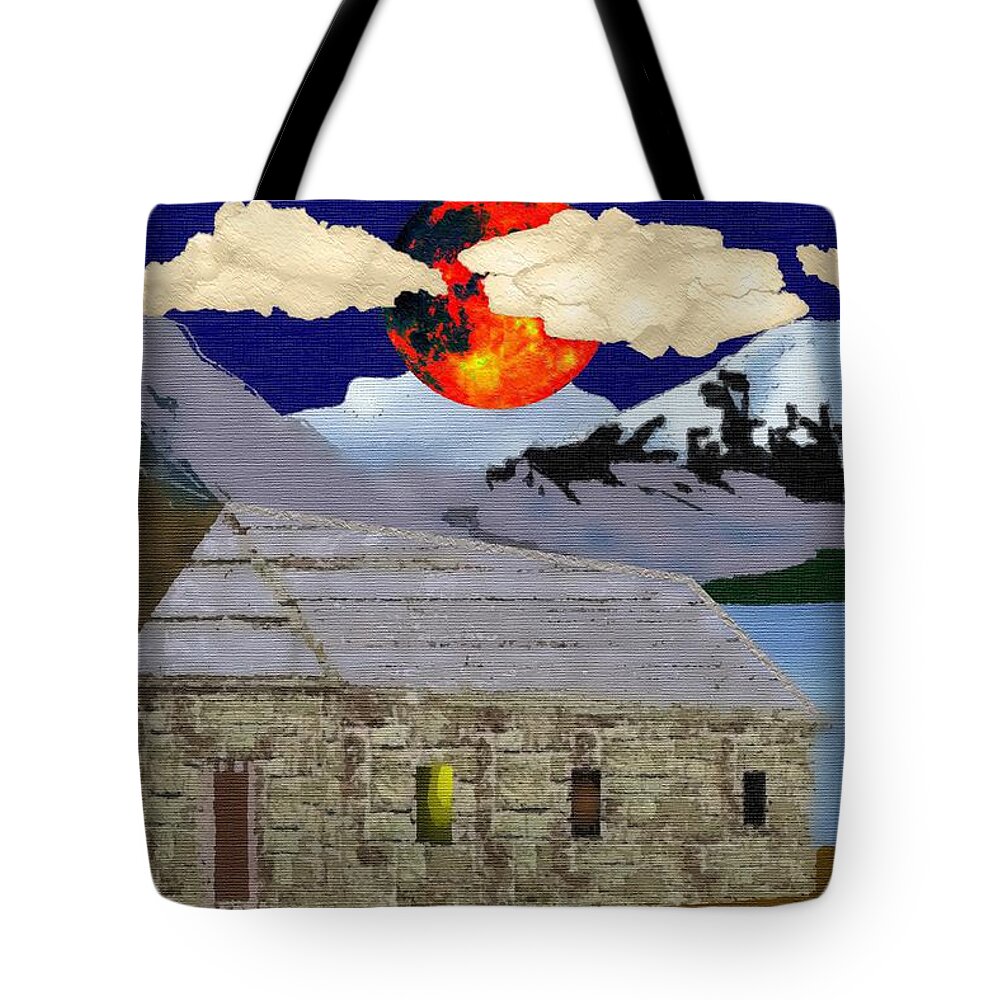 Cabin Tote Bag featuring the painting Out in the Middle of Forever by Pharris Art