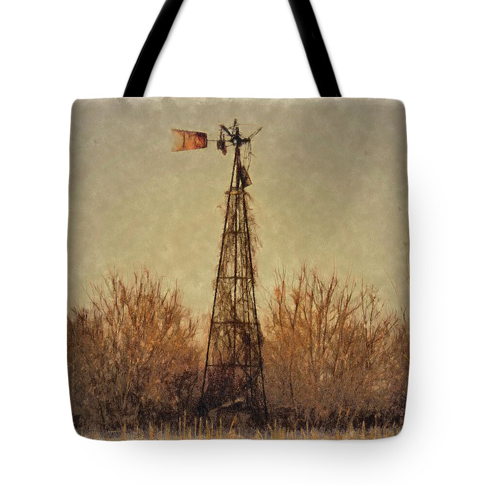 Farm Windmill Tote Bag featuring the digital art Out Of Order by Leslie Montgomery