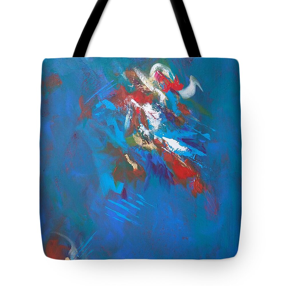 Abstract Art Tote Bag featuring the painting Out of The Blue by Nataya Crow