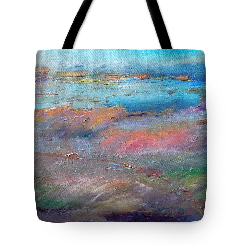 Abstract Tote Bag featuring the painting Out of the Blue by Susan Esbensen